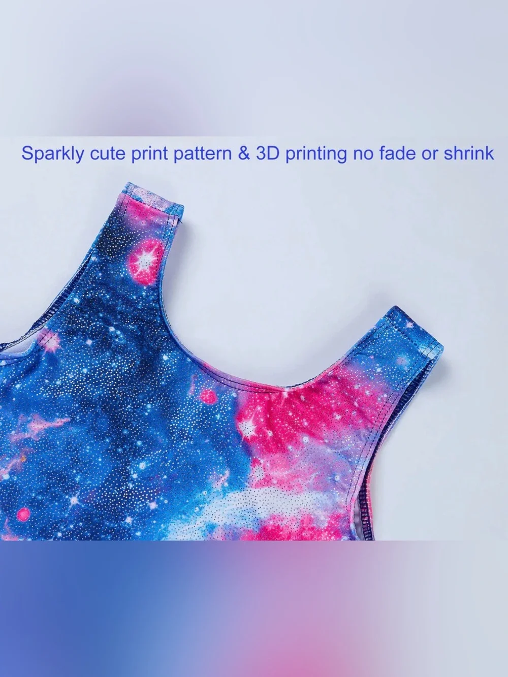 Girls Gymnastics Leotard Unitard Size 4 Galaxy Space Print Bikotard Sparkly Blue